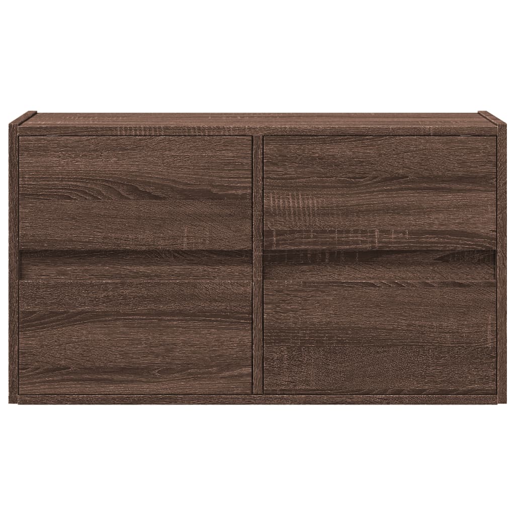 Wall Mounted TV Cabinet with LED Lighting Brown Oak Effect 80 X 31 X 45 Cm