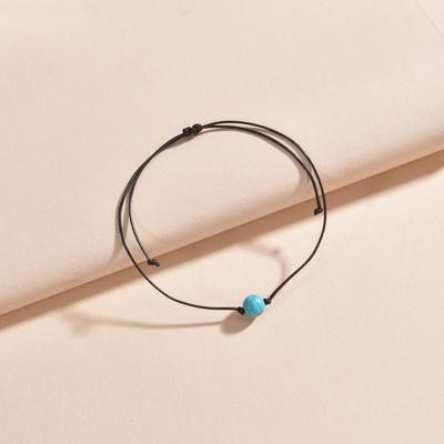 Style Bohème Vacances Chaîne de Cheville Ajustable en Corde Tressée Imitation Turquoise Bijou Cadeau