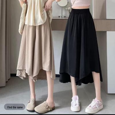 Sommerliche High-Waist Culottes aus Eisseide mit weitem Bein für Damen - Übergröße, Sieben-Punkt-Länge, Kühl und fließend