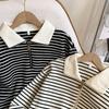 Womens Oversized Polo Collar Striped Zip-Up Sweatshirt Long Sleeve Casual Top Fall
