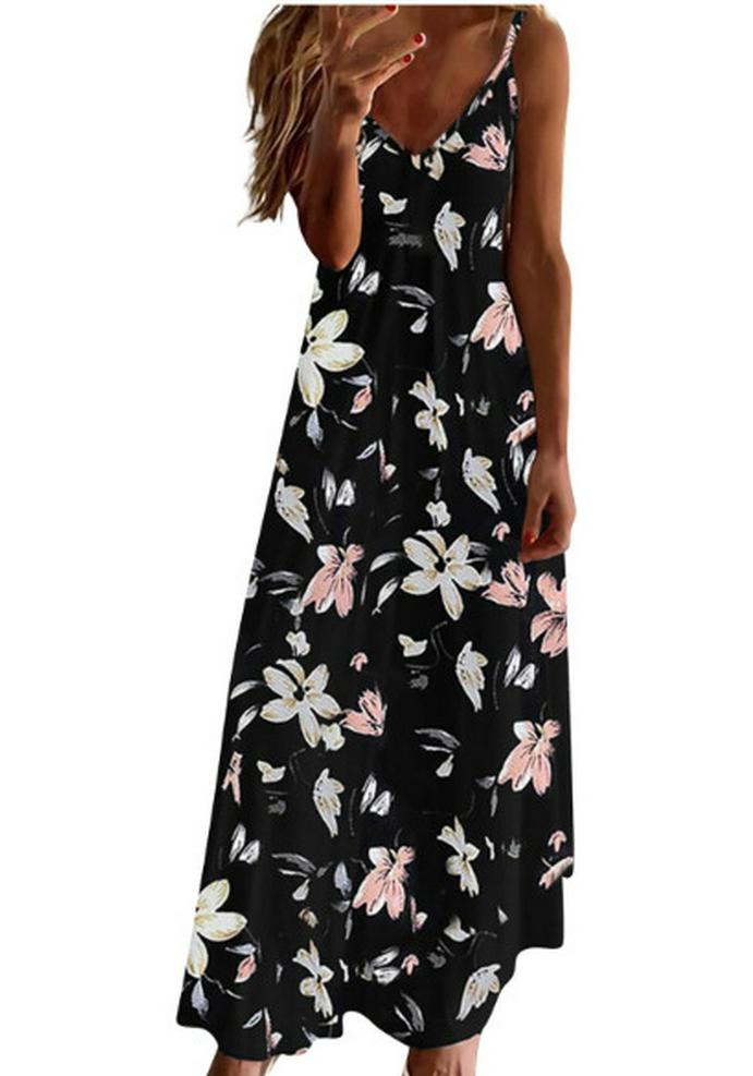Women's Plus Size V-Neck Spaghetti Strap Long Dress - European & American Style
