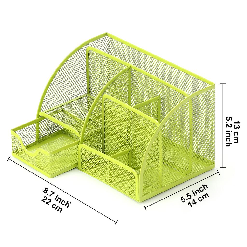 Office Desktop Storage Box Desktop Pen Holder Metal Pen Holder with Multiple Compartments Metal Mesh Square Divided Container