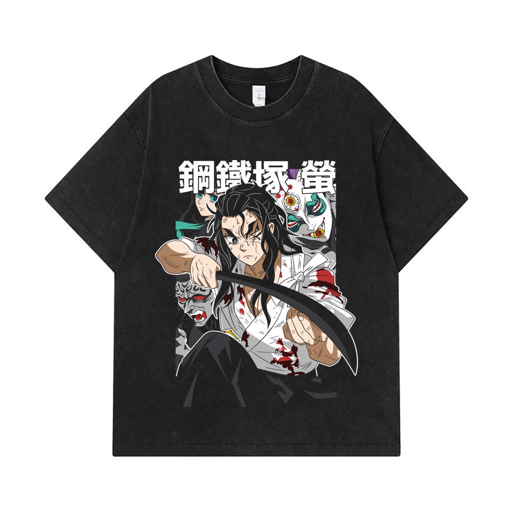 275 GSM Washed T-shirts 100% Cotton Demon Slayer V27 Haganezuka Print Unisex Heavy Cotton T Shirt