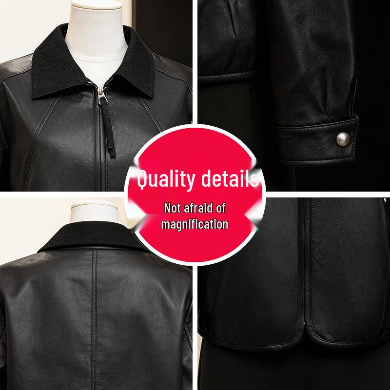 Petite Spring Leather Jacket for Middle-aged & Elderly Women - 2026 Fashion Top for Spring & Autumn