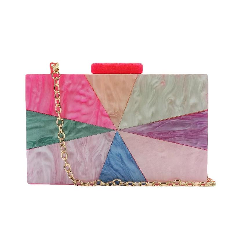 Clutch Chain Shoulder Acrylic Crossbody Vintage Patchwork Fashion Evening Bag Handbag Parties Square Bags Women Jeweled Big Mrs