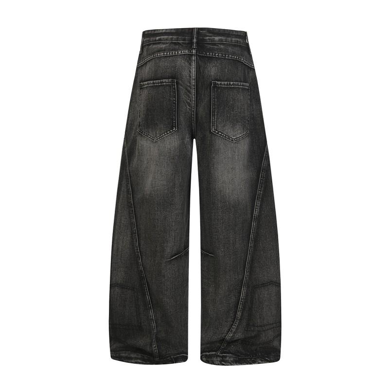 Mens Oversized Distressed Washed Denim Pants Loose Wide Leg Straight Cut Streetwear Jeans