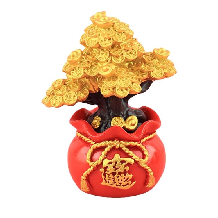 Chinese New Years Decoration Resin Money Tree Statues Blessing Bag Figurines Fengshui Ornament for Wealth Good Luck