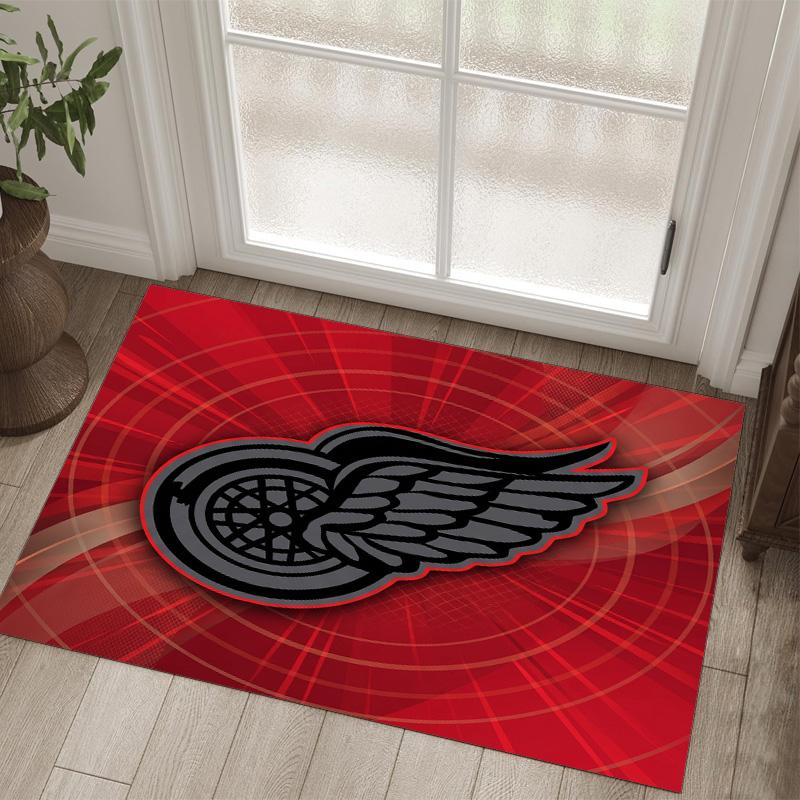 Detroit Red Wings Design Crystal Velvet Carpet Cozy Non?Slip Printed Rug For Bedroom Living Room Entrance