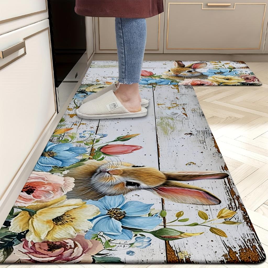 1Pcs Anti Fatigue Kitchen Rugs, rabbit Print Waterproof Non-Slip Thick Cushioned Kitchen Mat Heavy Duty Comfort Standing Mat for Kitchen