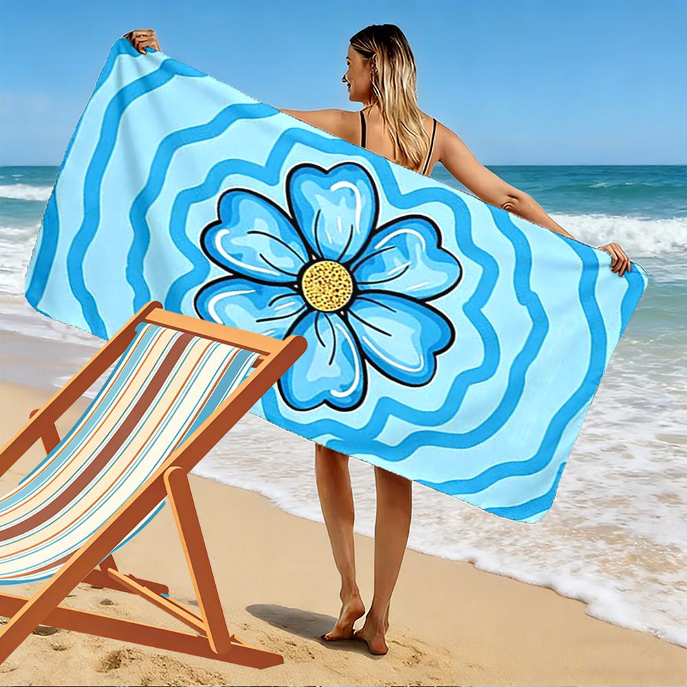 Blue Flower with Wavy Background Beach towel quick-drying for travel outdoor sports jogging beach and swimming