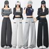 Spring 2026 Color-Block Curved Leg Wide Sweatpants: Spliced, Loose, Slimming, Good Drape, Sportswear