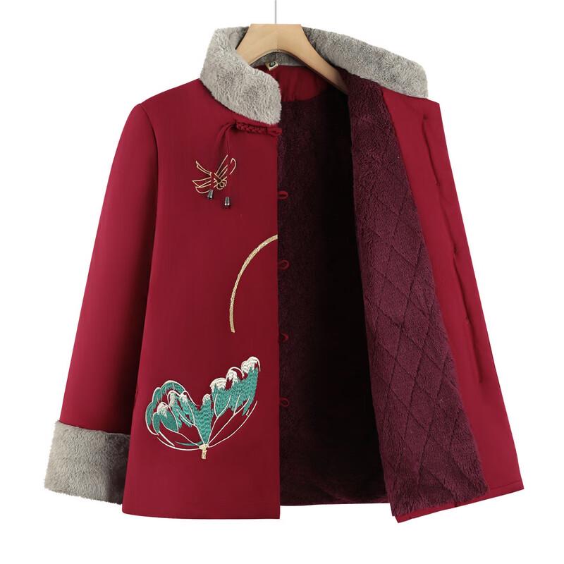 Elderly Women's Plush-Lined Stand Collar Padded Jacket