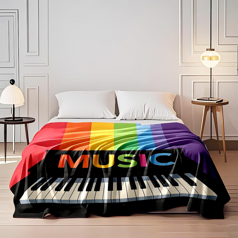 Colorful Piano & Music Design Blanket Flannel blanket for bedroom, living room, sofa, and nap sofas.
