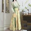 Original Chinese Tang Dynasty Style Hanfu Set, Printed Square Neck Blouse With Embroidered Waist High Skirt, Spring Daily Chinese Traditional Outfit
