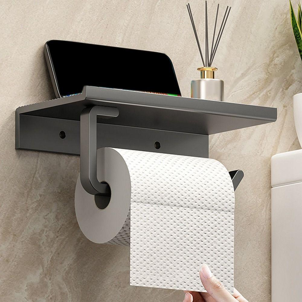 Punch Free Tissue Roll Holder Space Aluminum Phone Storage Rack Toilet Paper Holder Kitchen