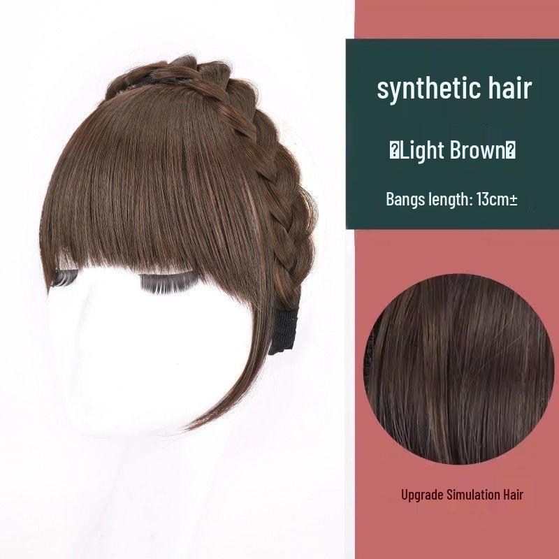 Women's Real Hair Wig with Braided Bangs, Seamless Front Hairline, Hairband To Conceal Top White Hair