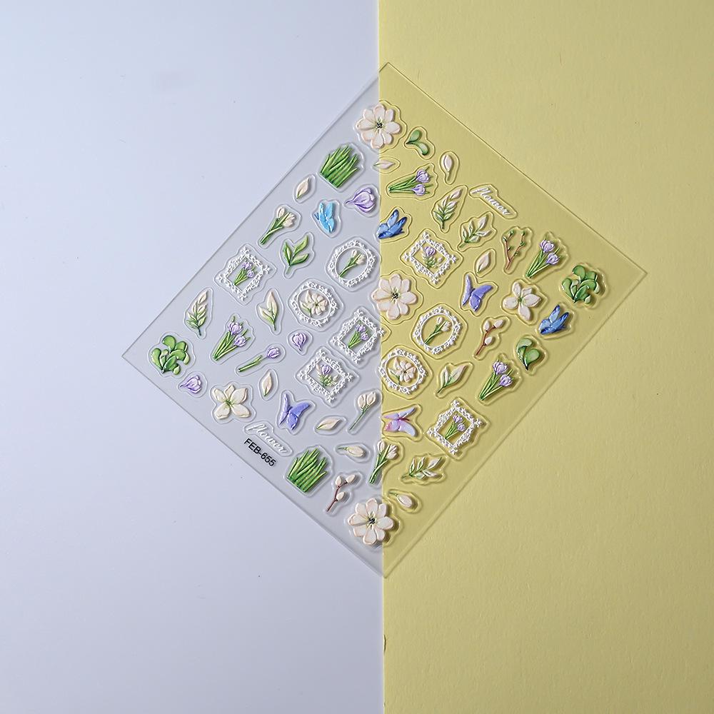 5D Butterfly & Lily of the Valley Nail Stickers - Mori Style Floral, Self-Adhesive