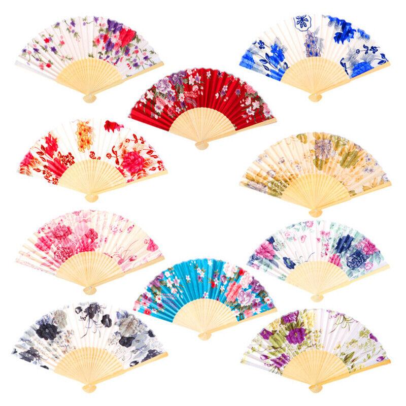 1 Peça Ventilador de Dança de Mão Estilo Chinês Padrão Personalizado Ventilador Dobrável de Bambu Ventilador de Mão para Casamento Ventilador de Flor de Bambu