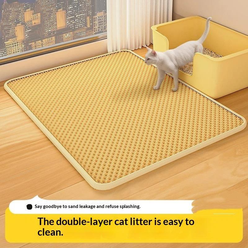 Double Layer Cat Litter Mat Urine Resistant Anti Spill Litter Trapping Pad Non Slip for Cat Cage Litter Box Area