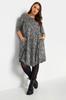 Women's Big Size Dress Plus Size Zebra Patterned Poor Sleeve Crew Neck Dress with Pockets 302869