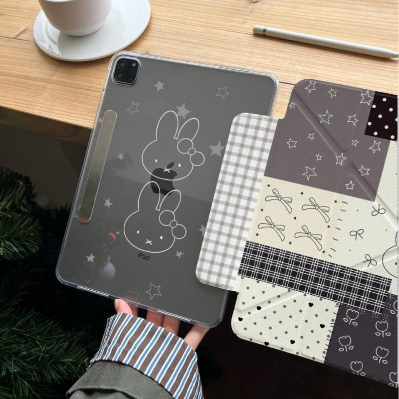 Miffy Rabbit Bow Design IPad Case 10th Gen Mini Air Pro With Stand Anti-Drop PC Shell Sleep Wake Support