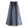 Women's Colorblock Tulle Half Skirt High-Waisted Slimming A-Line Flared Contrast-Color Puffy Tulle Skirt Mid-Length Long Skirt