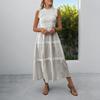 Summer New Style Casual Sweet Dress for Women Featuring Lace, Frills At The Ears, Sleeveless and Striped Design.