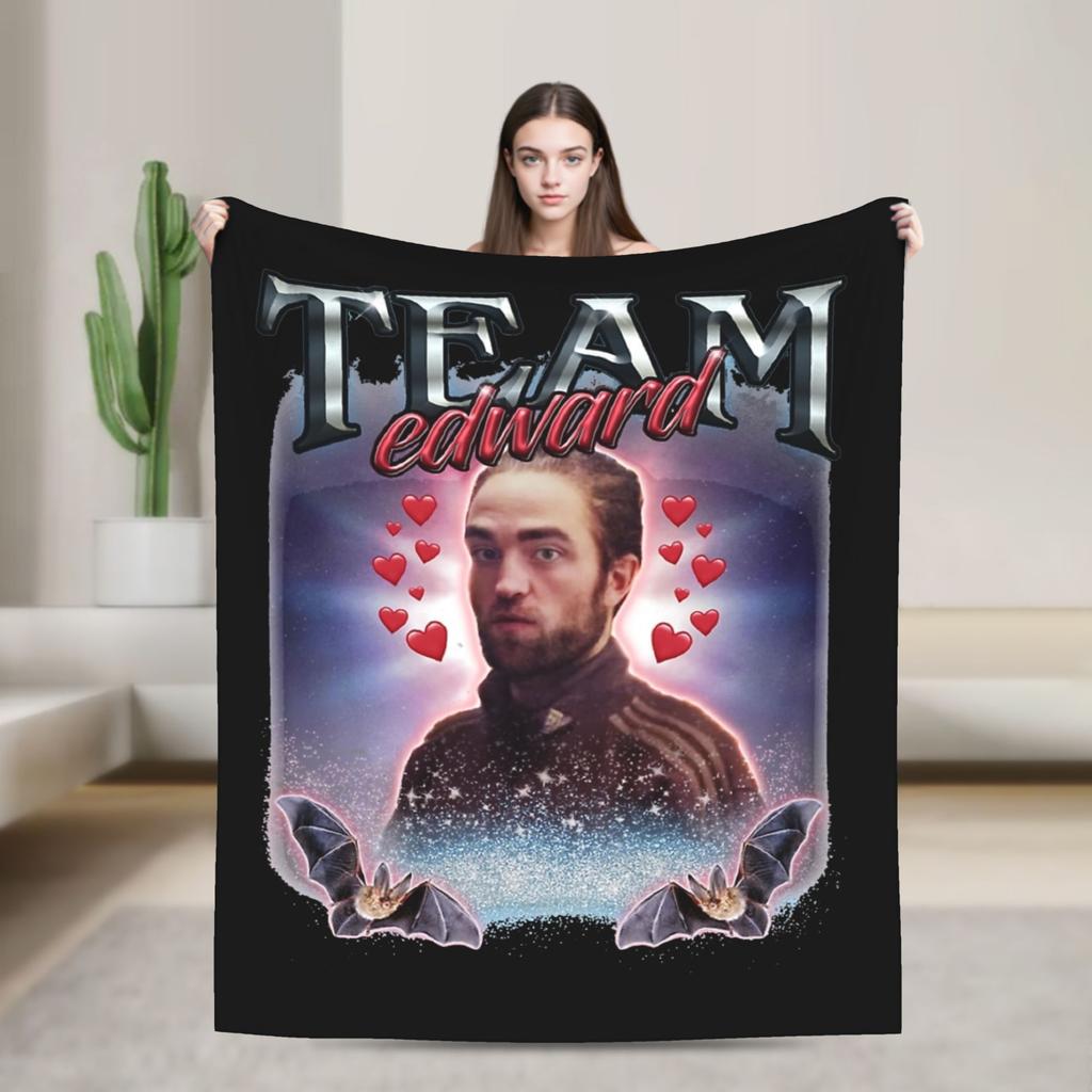 Team Edward Cullen The Twilight Saga Blanket Flannel Robert Pattinson Multifunction Soft Throw Blanket for Bedding Bedroom Quilt