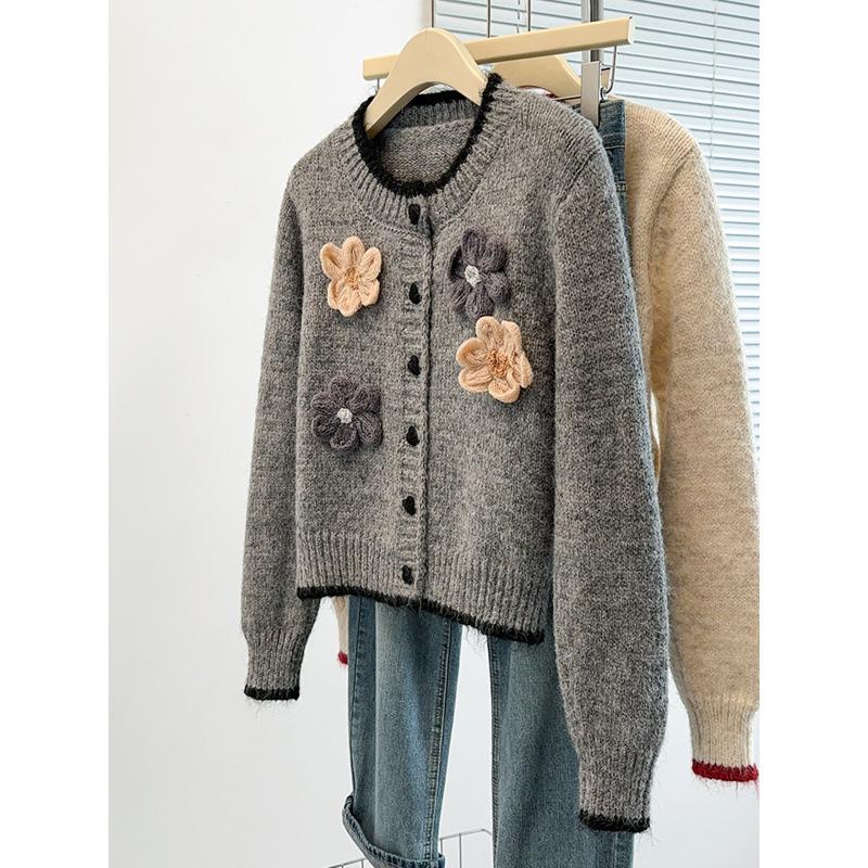 Elegant 3D Flower Knit Cardigan Jacket - Women's Stylish Outerwear Sweater 2025