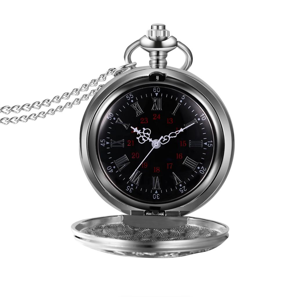 Pocket Watch Antique Roman Analog Display Waterproof Skeleton With Lid Pendant Necklace Pocket Watch With Chain Silver Retro Fashion Accessory