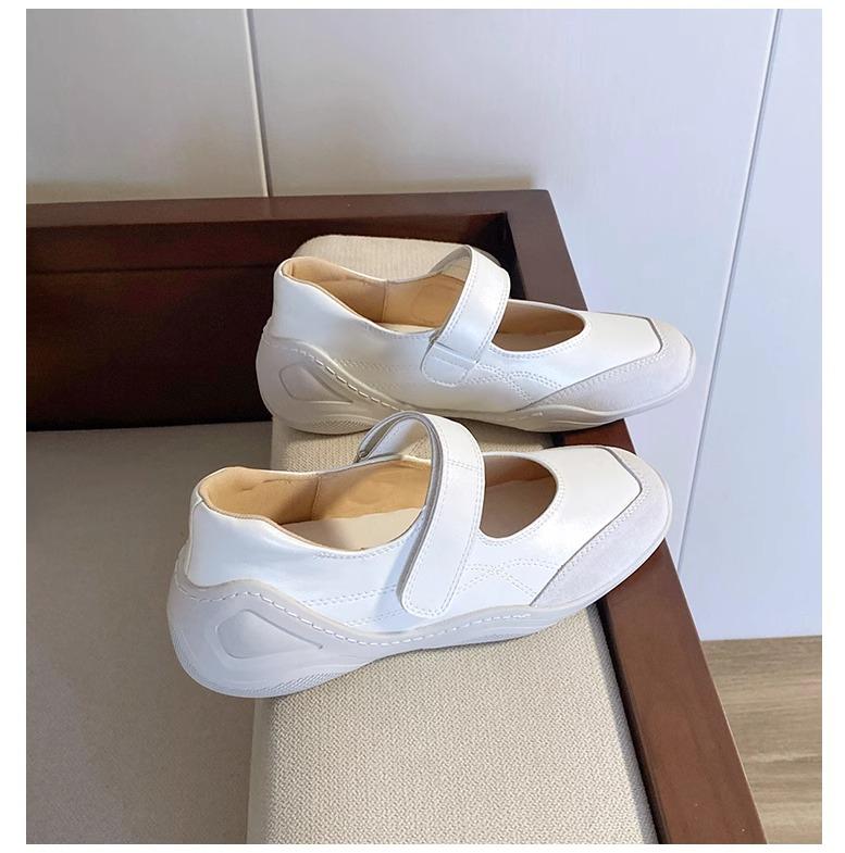 

Мэри Джейн на толстой подошве с внутренней платформой, увеличивающей рост, 2025 новые серебристые туфли-балетки на липучке в стиле кэжуал, нишевые, спортивные, одинарные, женские 40 белый