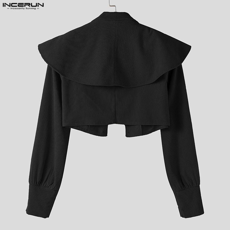 INCERUN Oversized Men Long Sleeve Layers Corduroy Casual Cropped Short Blazer Coats Partywear