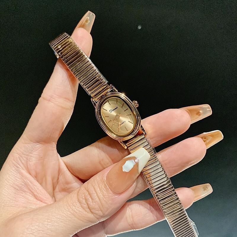 Ladies Watch Women'S Fashion Bamboo Mesh Belt Watch Simple Retro Oval Temperament Women'S Watch