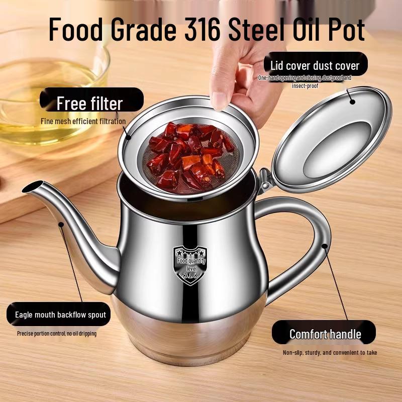 Large Capacity Food Grade Stainless Steel Oil Storage Pot with Kitchen Filter