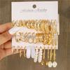 Boho Big Circle Hoop Earring Set for Women, Gold Color Bohemia Vintage Pearl Earring, Heart Zircon Ear Studs Jewelry Gifts