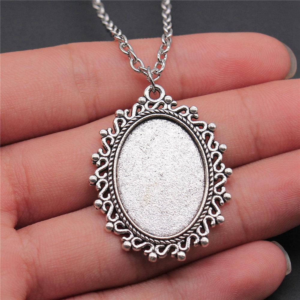 45cm Or 70cm Long Chain Necklace Oval Glass Cabochon Base Setting Tray Minimalist Jewelry Components QN054
