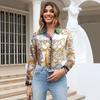 Fashion Spring & Fall New Lapel Work Clothing Ol Fashion Single-Breasted Straight-leg Gingham Geometric Print Long Sleeve Shirt Top