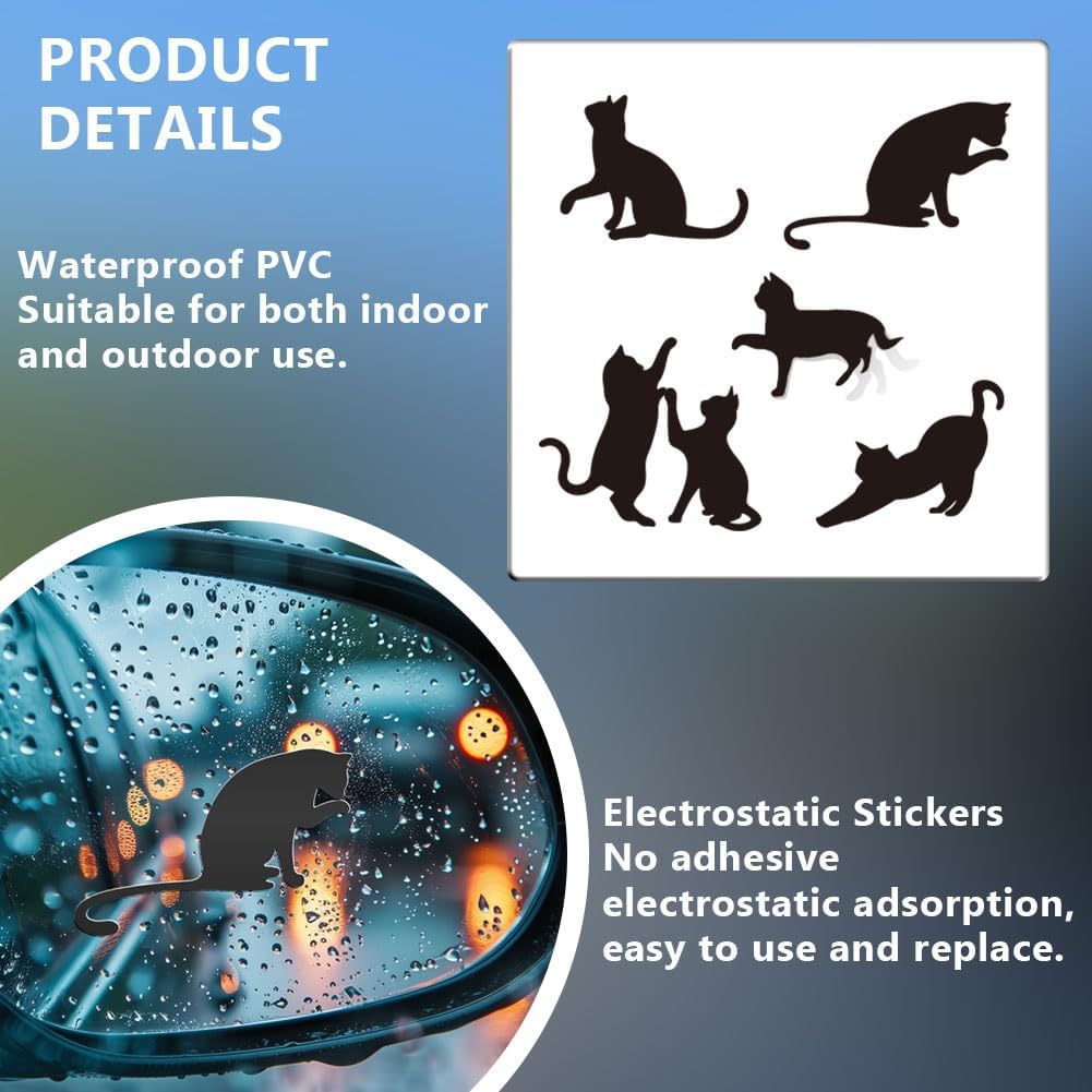 OLYCRAFT 5 Styles/1 Sheet Rearview Mirror Decal Cat Shape Car Window Stickers Car Side Mirror Sticker Removable Waterproof PVC Sticker for Car