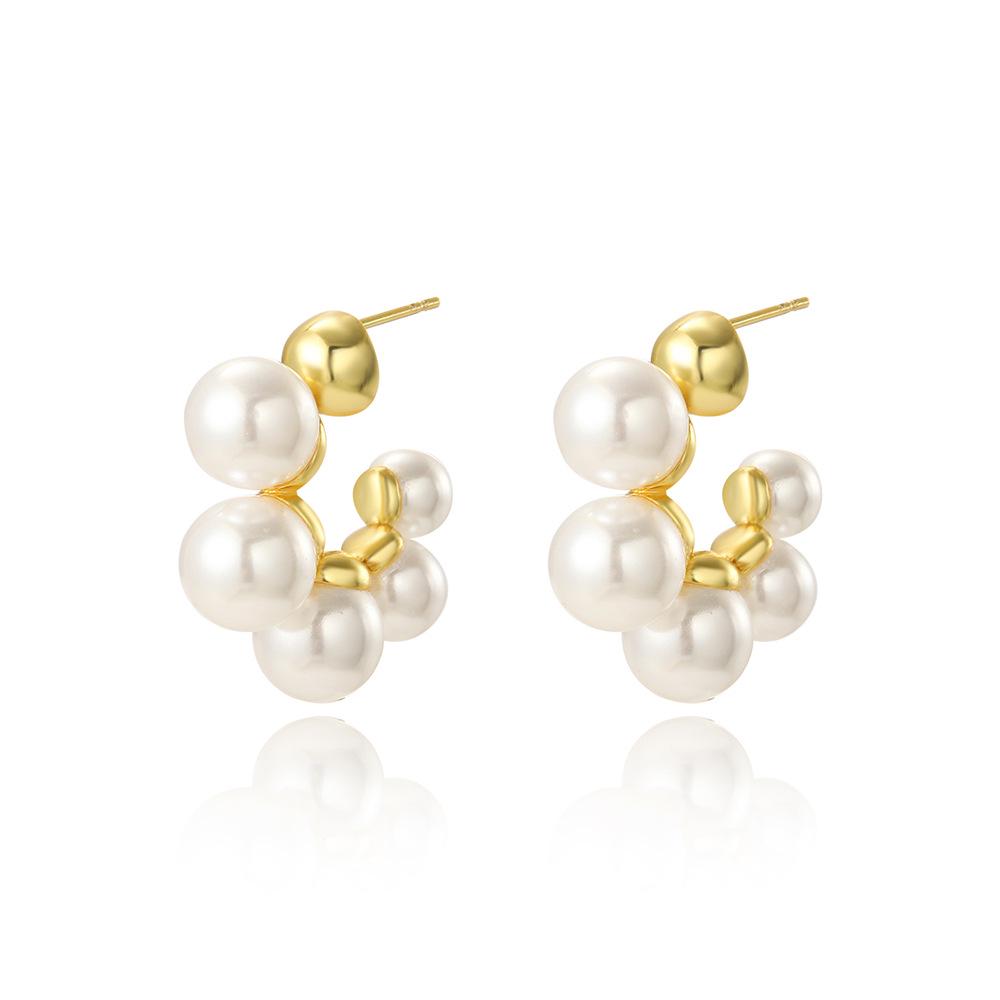 Elegant Geometric Imitation Pearl U-Shaped Earrings
