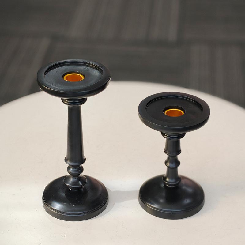 Antique European-Style Black Candlestick, Medieval Resin Ornament for Dining Table Decor.