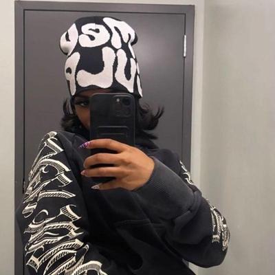 Kış Sıcak Mektup Jakarlı Örme Yün Y2K Moda Kazak Şapka Erkekler ve Kadınlar için