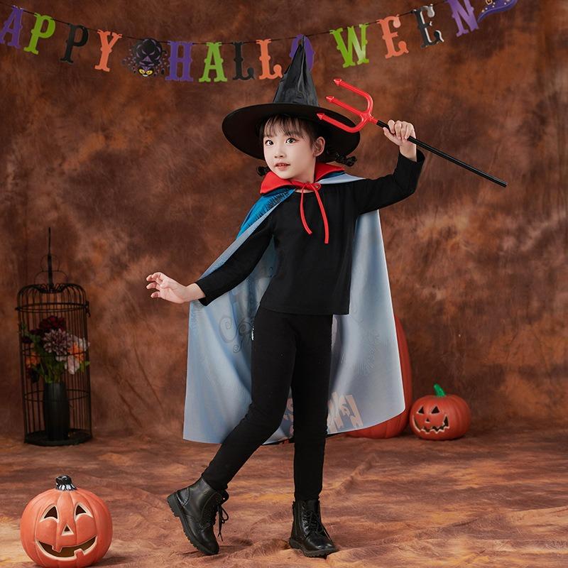 Halloween Children's Cloak Show Costume Wizard Wizard Costume Hat Set Three-dimensional Printed Show Costume