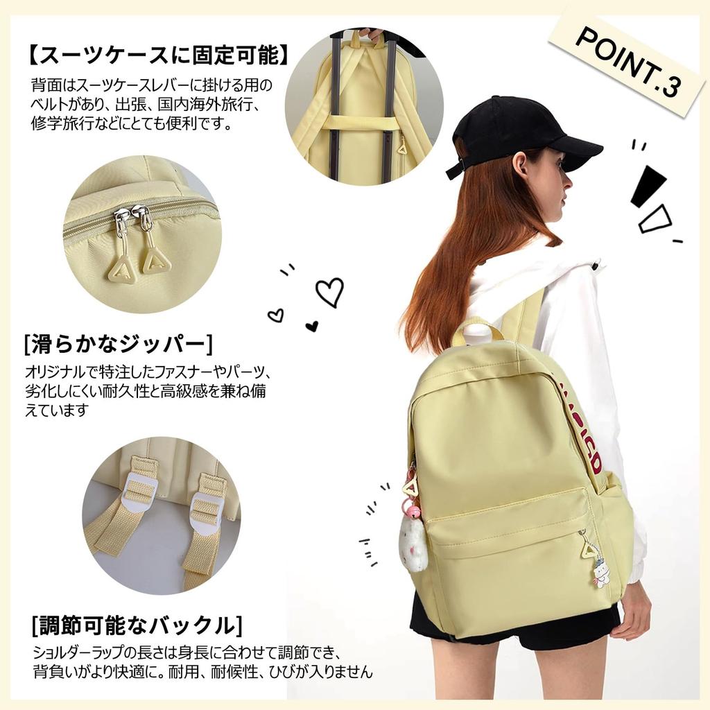 FANDARE Women's School Backpack for High School Girls, Popular Water-Repellent, Large Capacity, Student Backpack with Cute Charm, Fits A4 Size and