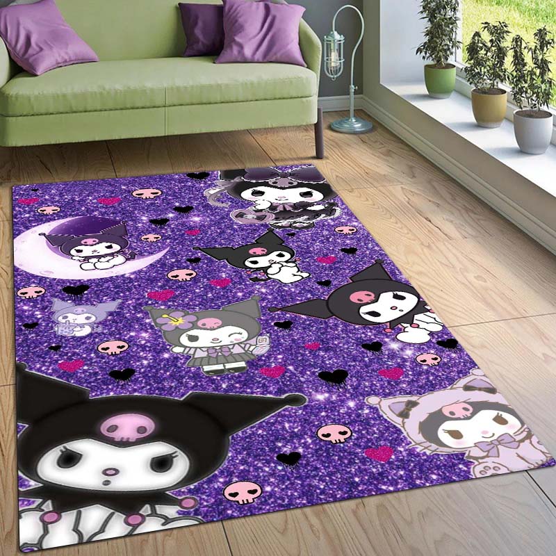 Stylish Kuromi Cartoon Rug, Suitable for Bedrooms, Living Rooms, Sofas, Doormats, and Large-sized Non-slip W-shaped Rugs.