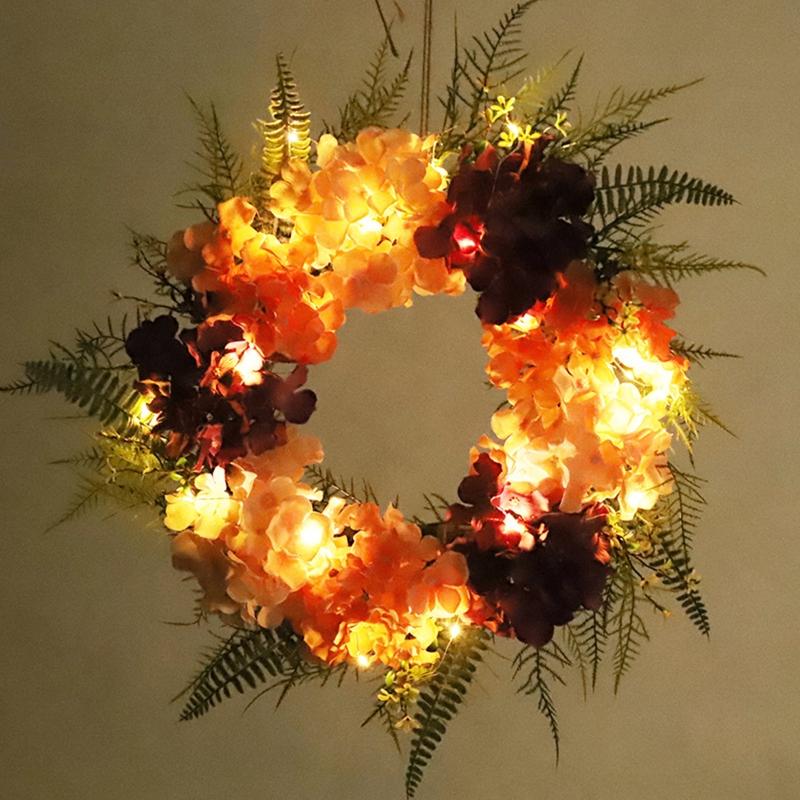 Hydrangea Wreath With/without Led Light Artificial Hanging Garland Ornament for Summer Garden Yard Front Door Decoration 55KF