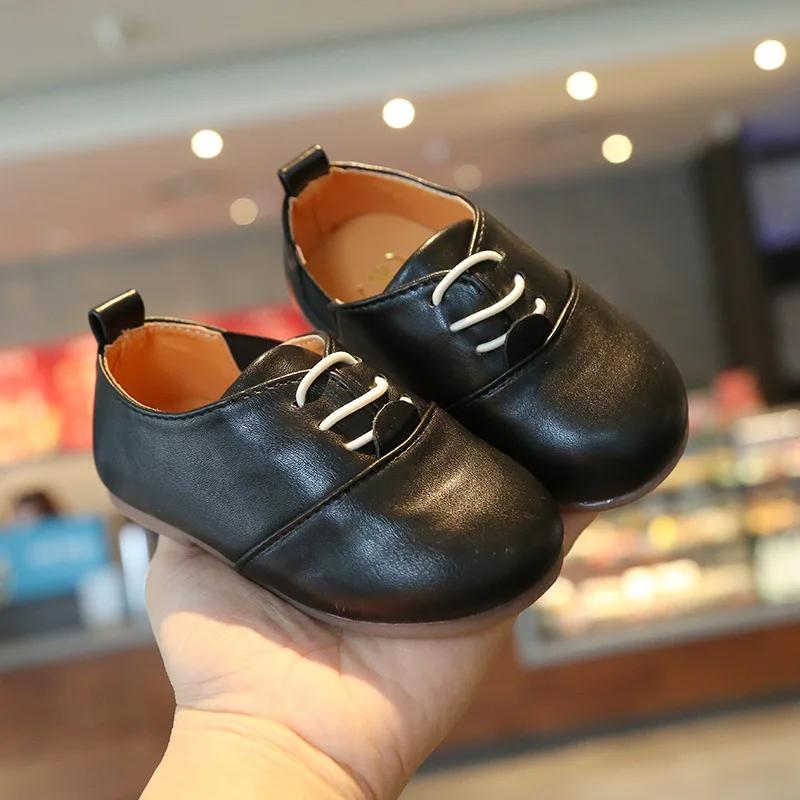 Spring New Casual Children's Slip-on Beanie Shoes British Style Boys Girls Leather Shoes All-mtach Kids Flats Baby Sneakers