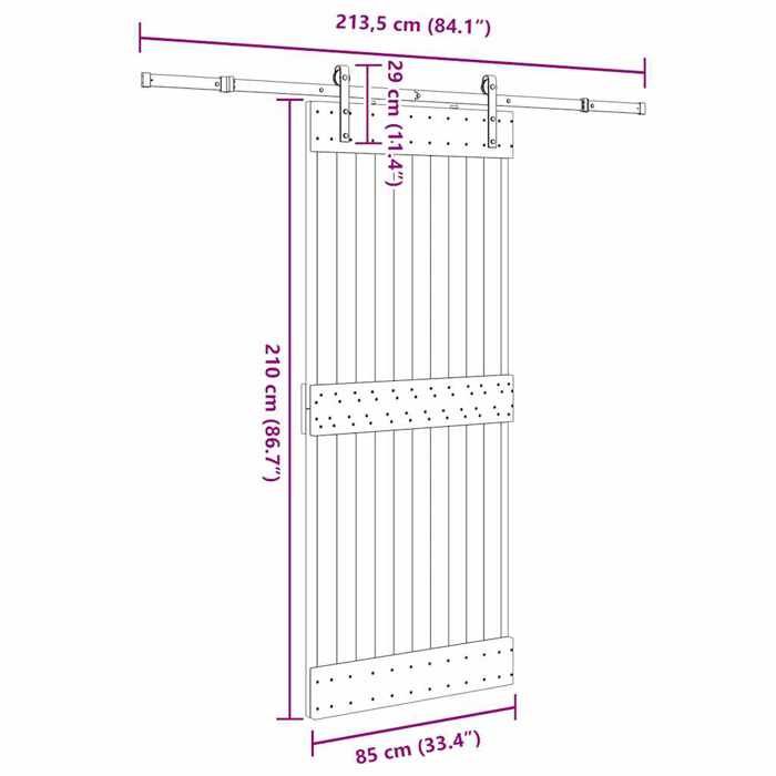 VidaXL Sliding Door and Hardware Kit 85x210 Cm Solid Pine 3332660