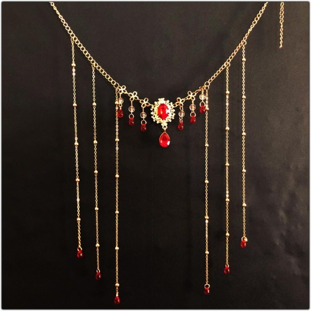 Tassel Chain Rhinestone Necklace Sparkling Shiny Choker Retro Clavicle Chain  Bridal