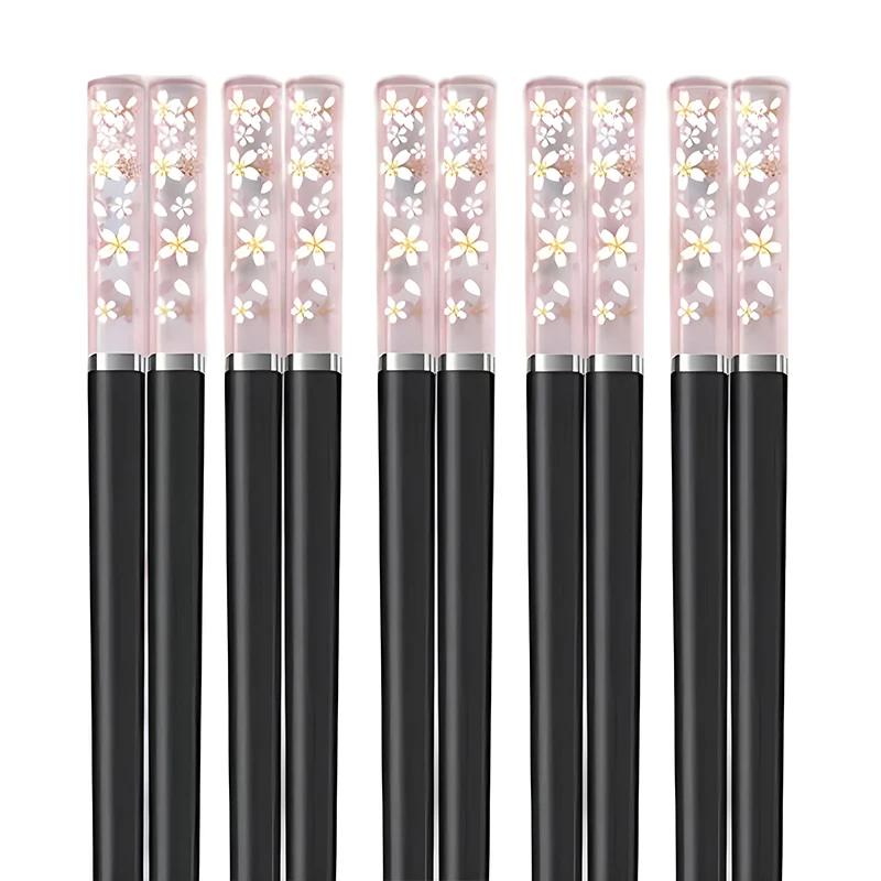 5 Pair Amber Sakura Chopsticks Japanese Cherry Blossom Pattern Chopsticks Reusable Food Sticks Kitchen Tableware