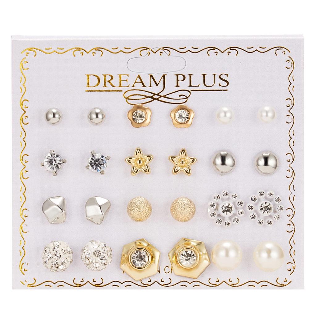 12 Pairs Earrings Rhinestones Women 2019 Ear Stud Jewelry Multiple styles
